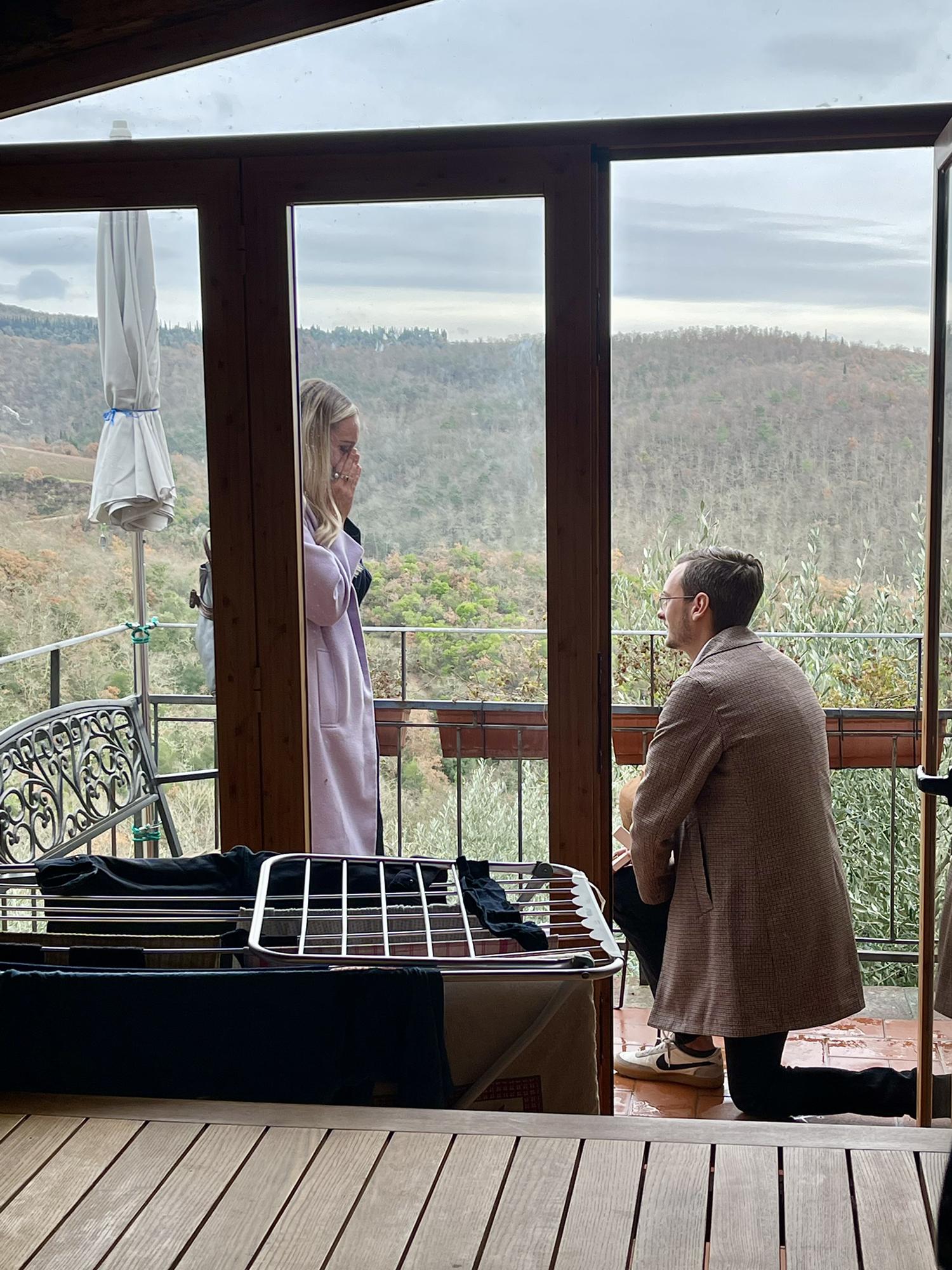 Andy proposing in Tuscany, Italy