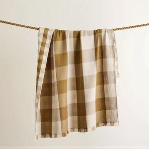 BLOCK PLAID ORGANIC COTTON FRINGED THROW