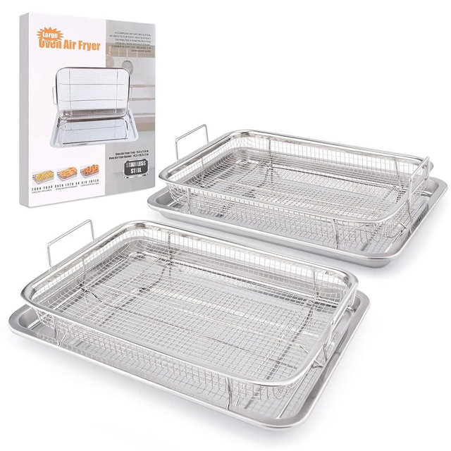 2 Pack Air Fryer Basket for Oven 15.7"x11.8", Large Air Fryer Basket and Tray Stainless Steel Oven Air Fryer Pan Rack for Cooking Baking and Broiling