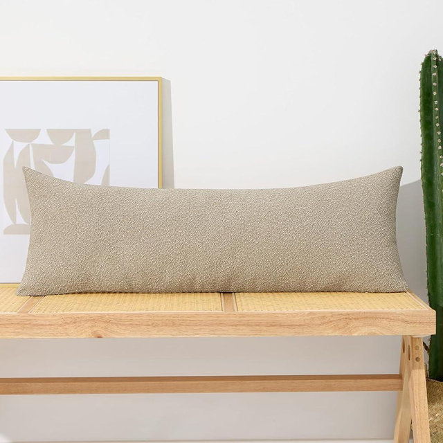 ORTIGIA Boucle 14x36 Long Lumbar Pillow Covers Textured Body Pillow Case Neutral Pillowcases Beige Cream Throw Pillows for Indoor Couch Sofa Bed Cushion Living Room Modern Cushion Cases (Cover Only)