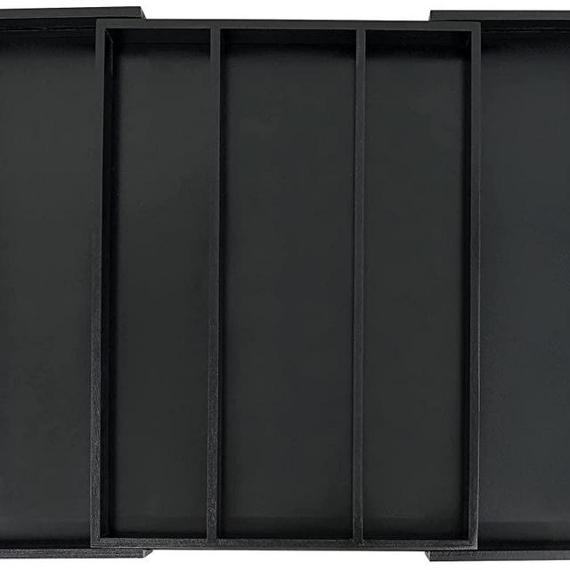 Utoplike Bamboo Expandable Kitchen Drawer Organizer, Adjustable Black Utensil Holder and Cutlery Tray Organiser, Drawer Divider for Silverware, Flatware, Knives in Kitchen, Bedroom, Living Room