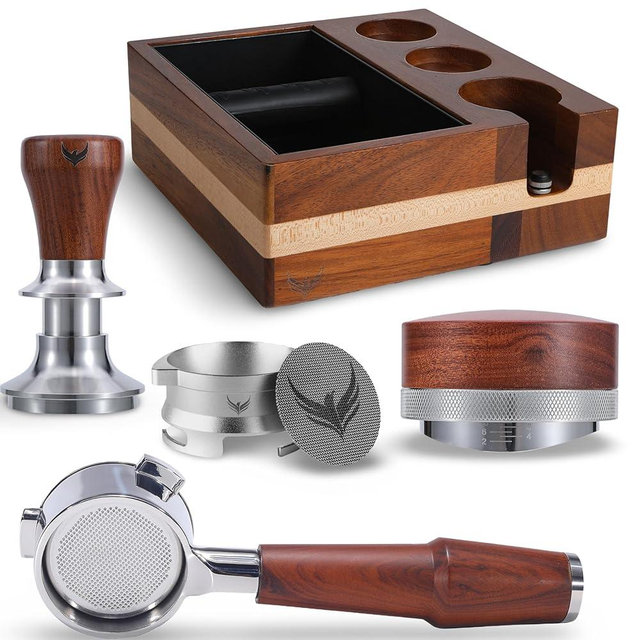 54mm Breville Espresso Machine Accessories Kit 6 pcs 54mm Portafilter, Spring Loaded Tamper, Espresso Distributor, Dosing Funnel,Puck Screen and Espresso Station Organizer Knock Box