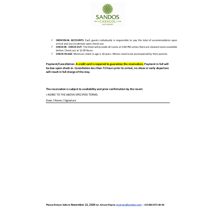 Reservation form part 2