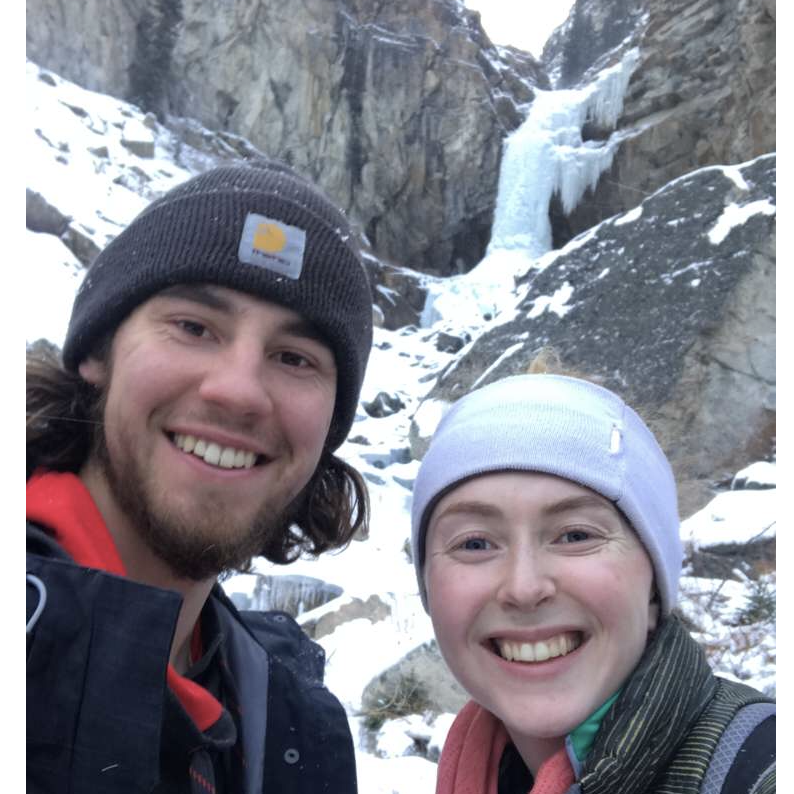 Hiking to a frozen waterfall in the Beartooths