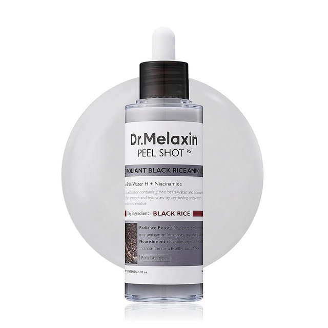 Dr.Melaxin Peel Shot Glow Rice Peeling Ampoule, Soft Exfoliating Face and Body Scrub Dead Skin Cells Remover for All Skin Types korean skin care 80ml (BLACK RICE)