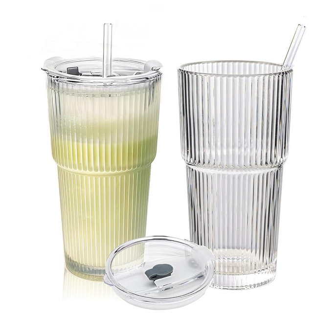 Lioong 20oz Matcha Cup With Straw, Glass Cups With Lids And Straws Set Of 2 Iced Coffee Cups With Lids For Iced Latte Coffee Smoothie,Glasses Go to Cups