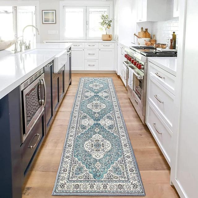 EARTHALL Boho Rug Runner 2x8 Washable Persian Distressed Hallway Runner Tribal Entry Throw Rug Faux Wool Soft Fuzzy Rug Non-Slip Low-Pile Indoor Accent Rug Runner