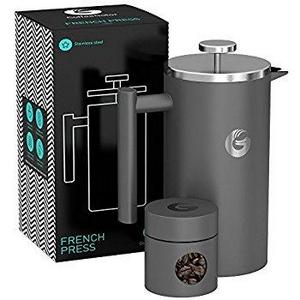 French Press Coffee & Tea Makers 8 Cup (1 liter, 34 oz)--Best Coffee Press Pot with 304 Grade Stainless Steel & Heat-Resistant Borosilicate Glass--2 Free Bonus Stainless Steel Screen in Package