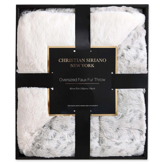 Christian Siriano Leopard Faux Fur Throw Blanket in Grey