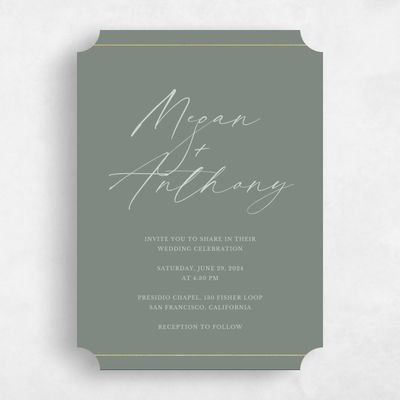 Green Ticket Wedding Invitation - Sheffield Portrait
