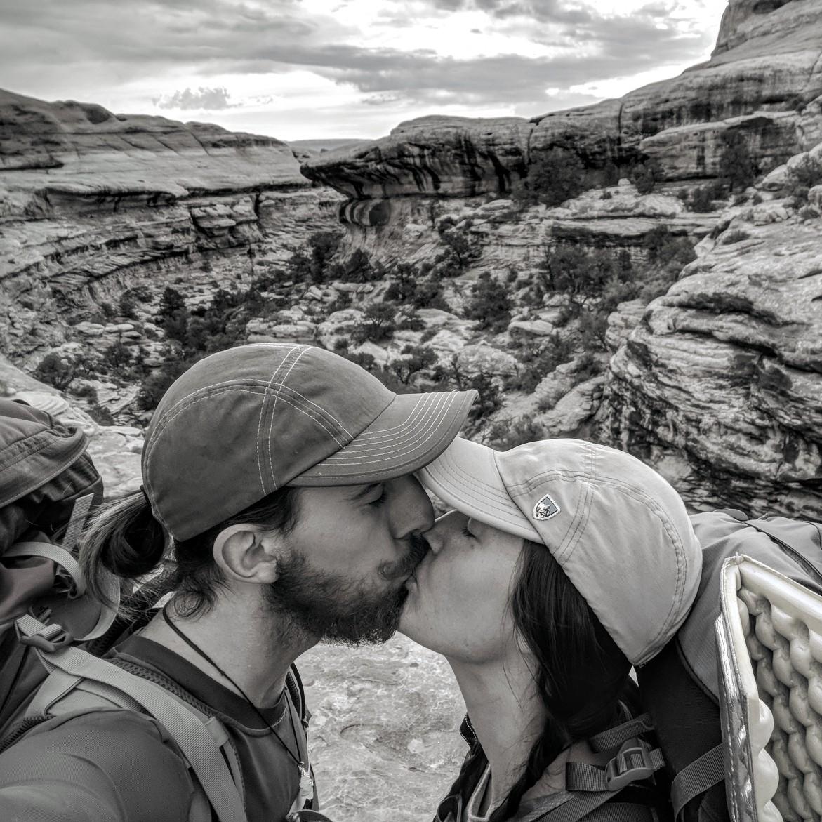Nature smooch, backpacking in Canyonlands National Park!