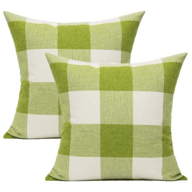 Grass Green White Outdoor Throw Pillow Covers Buffalo Check Plaids Grich Patio Furniture Spring Decorative Pillows Farmhouse Rustic Classic Sage Cushion Cases Home Decor for Couch 18x18 Set of 2