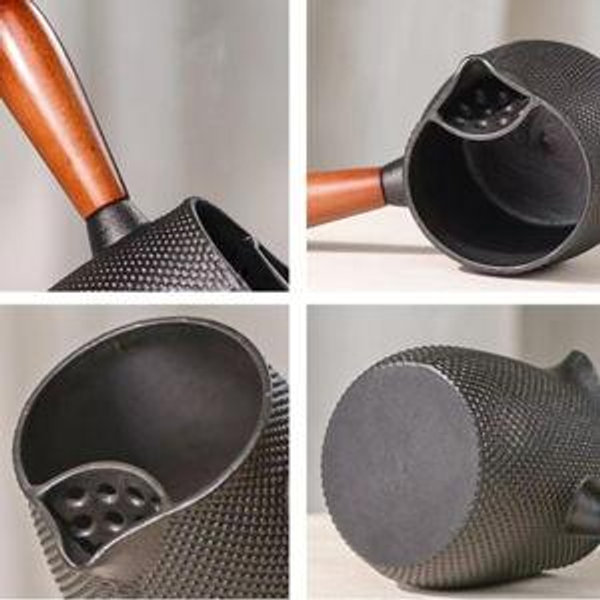 Cast Iron Teapot Stovetop-Tea Pourer Milk Pot Milk Steamer 20 oz-Loose Leaf Tetsubin with Wood Handle,Warm Milk Wine Tea Coffee Elegant Pot for Home Kitchen,Hotel,Restaurant and Office