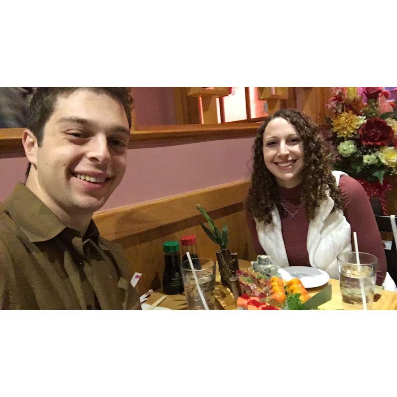 our first anniversary at the same restaurant as our first date (circa Feb 2019)