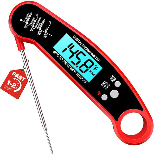 Meat Thermometer Digital – Instant Read Food Thermometer for Grilling, BBQ, Air Fryer, Smoker, Candy Making with Foldable Probe, Kitchen Gadgets, BBQ Essentials, Gift for Mom, Dad, Men, Women, Red