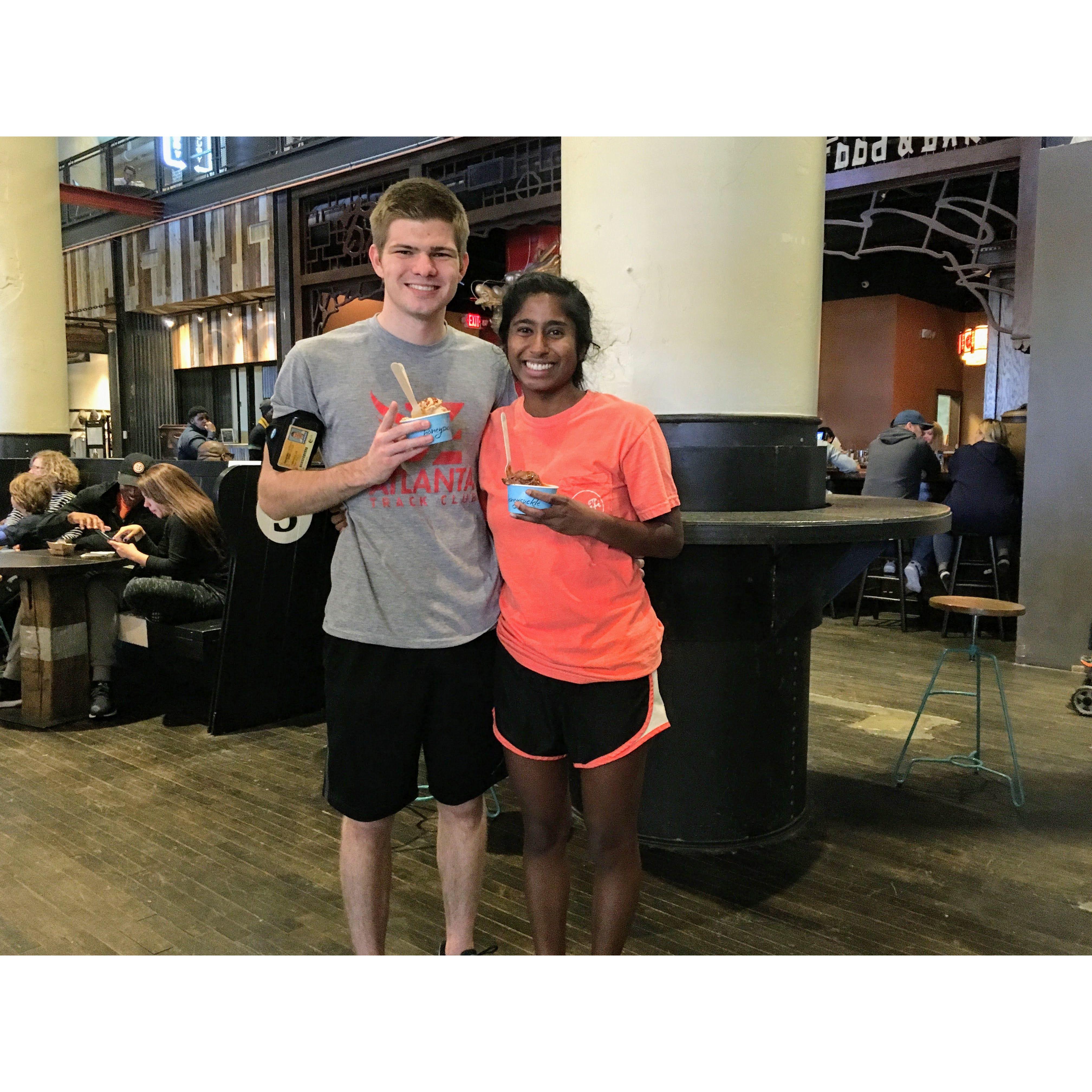Celebrating a run with ice cream at Ponce City Market in Jan'16