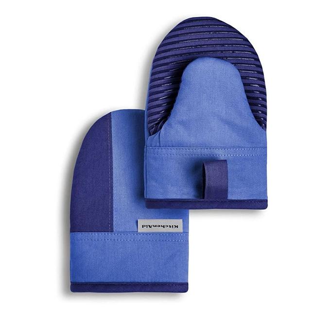 KitchenAid Beacon Two-Tone Mini Oven Mitt Set, 5.5"x8", Blue Corn/Cobalt