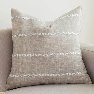 vctops Rustic Striped Cotton Linen Decorative Throw Pillow Cover Embroidery Square Cushion Cover Pillowcase for Sofa Bedroom Couch (Stripe Coffee, 20"x20")