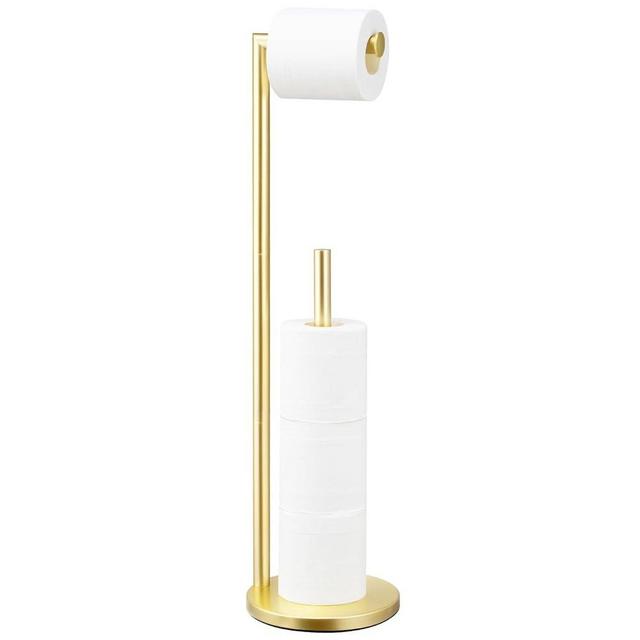 Toilet Paper Holder Stand,Toilet Paper Holder Free Standing,Toilet Paper Roll Holder for 4 Rolls,Gold Bathroom Toilet Paper with Storage…