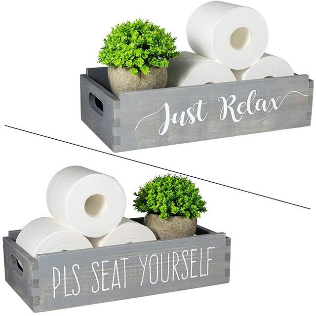 TJ.MOREE Please Seat Yourself/Just Relax Bathroom Decor Box Farmhouse New Home Housewarming Gift Mason Jars and Artificial Flower Box Powder Room Decor Rustic Home Decor