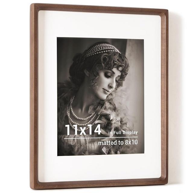 11x14 Picture Frame, USA-Sourced Walnut Wood Photo Frame with HD Tempered Glass, Handcrafted Rounded Corner 11 x 14 Wooden Frame Matted to 8x10 Photos, 11x14 frame, Horizontal or Vertical Wall Display