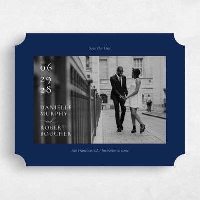 Blue Ticket Wedding Save the Date - Barnell Landscape