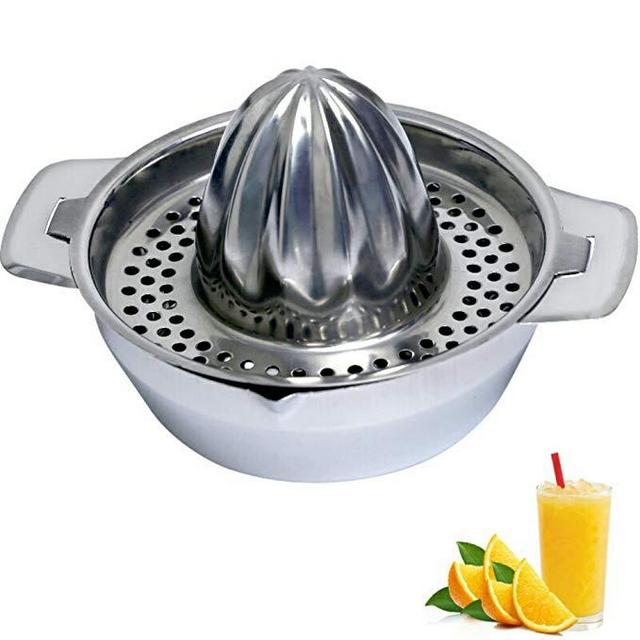 Lu Cucina Citrus Juicer & Strainer - Stainless Steel - Make Your Own Orange - Grapefruit - Lemon & Fruit Juices - 13.5oz Capacity