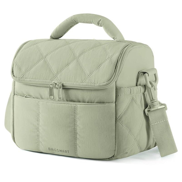 BAGSMART Insulated Lunch Bags for Women, Cute Quilted Lunch Box, Lightweight Puffy Padded Waterproof Lunch Tote, Reusable Lunch Cooler for Work Picnic Travel, Sage Green