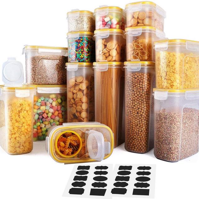 Cereal Container, VERONES Food Storage Containers 15 Pack Airtight Cereal Dispenser Set for Flour Snacks Nuts & Baking Supplies