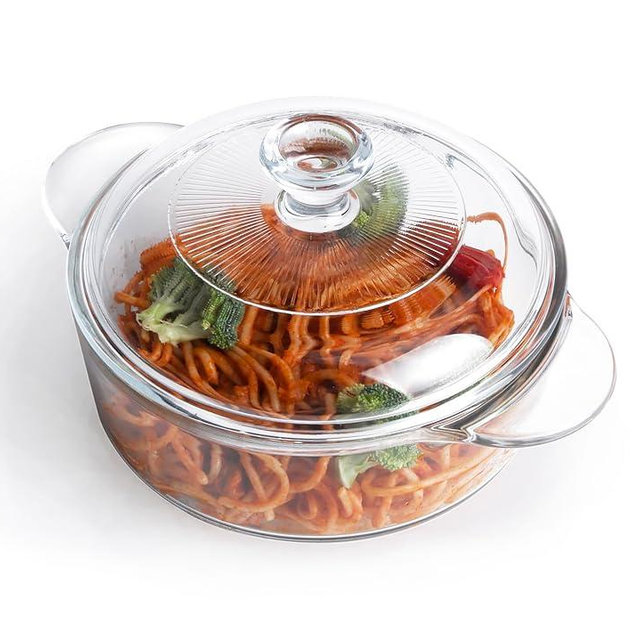 HUSANMP Clear Round Glass Casserole with Lid, Baking Dish with Glass Cover, Oven, Freezer and Dishwasher Safe (1-Quart Round)