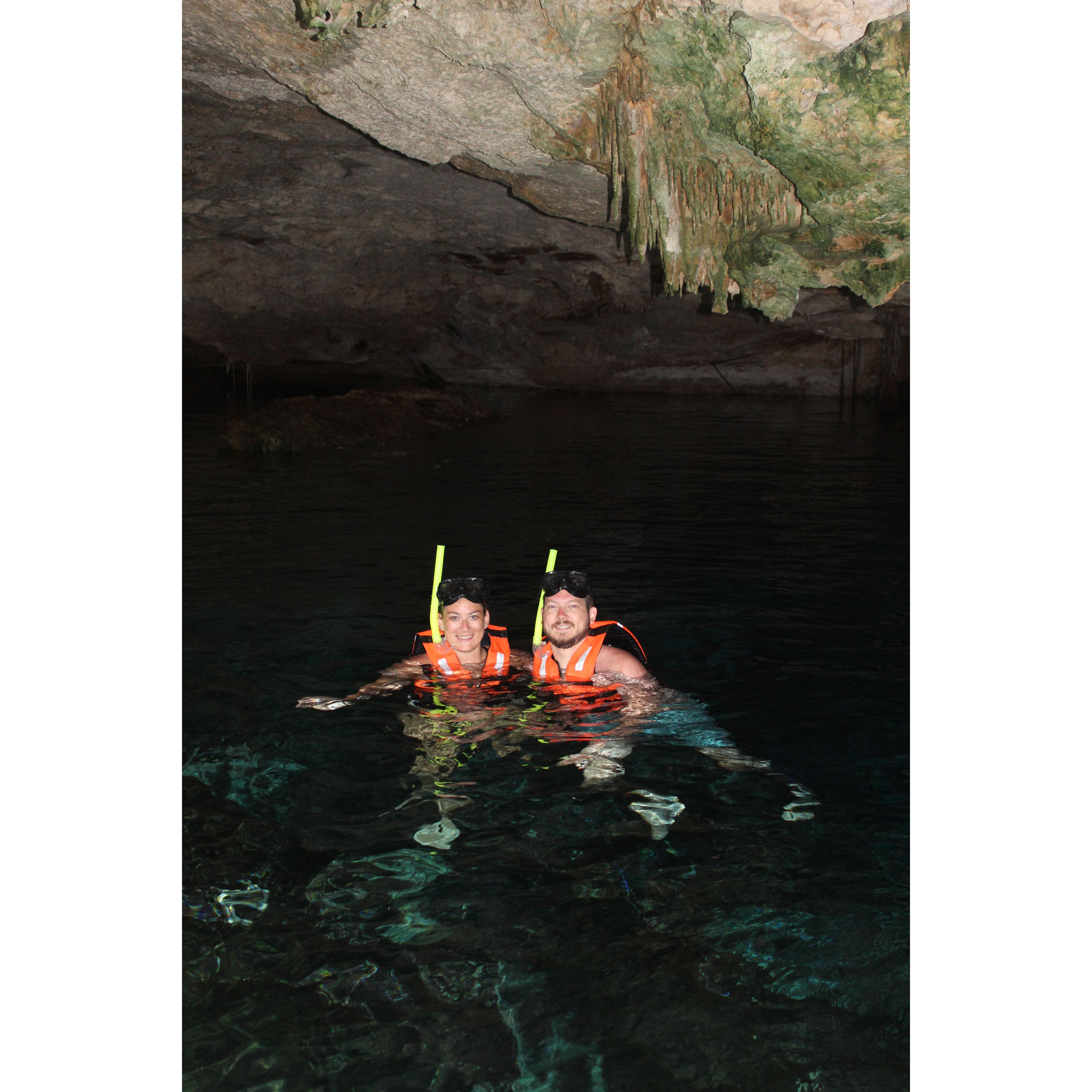 Cave snorkeling in Mexico.