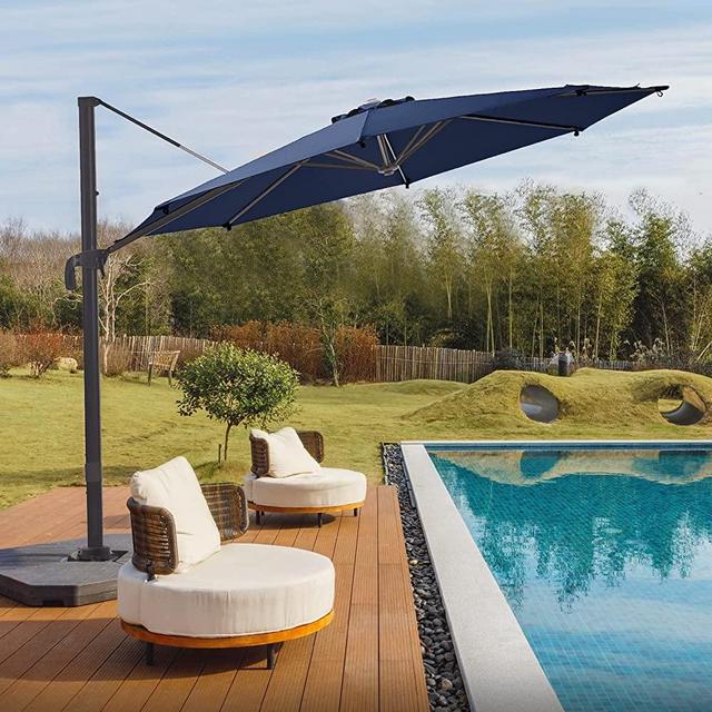 wikiwiki S Series Cantilever Patio Umbrellas 10 FT/8.2 * 8.2FT Outdoor Offset Umbrella w/Fade & UV Resistant Solution-dyed Fabric, 5 Level 360 Rotation Aluminum Pole for Deck Pool Backyard Garden