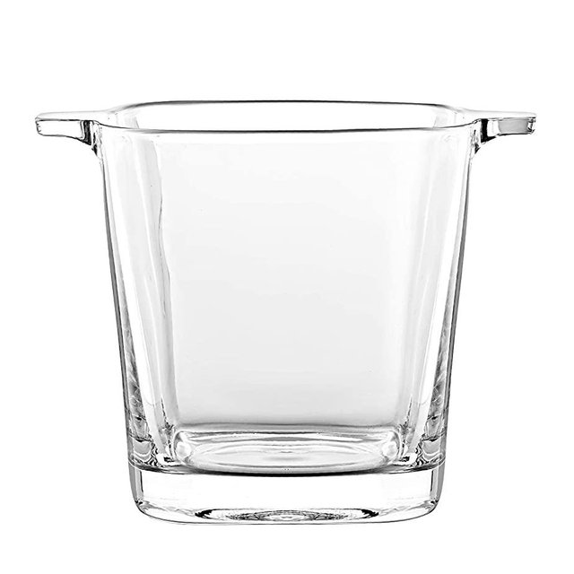 Glass - Ice Bucket - 5.7" H - By Barski - European Quality Glass - Square Shaped - with Two Handles - Made in Europe