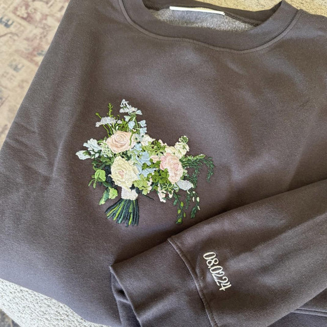Custom Embroidered Wedding Bouquet Sweatshirt