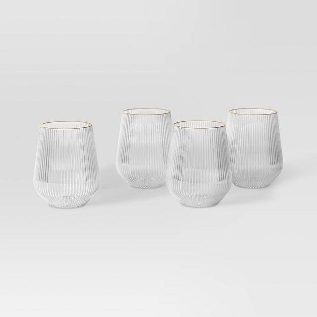 14.8oz 4pk Stemless Ribbed Wine Glass Set Gold - Threshold™