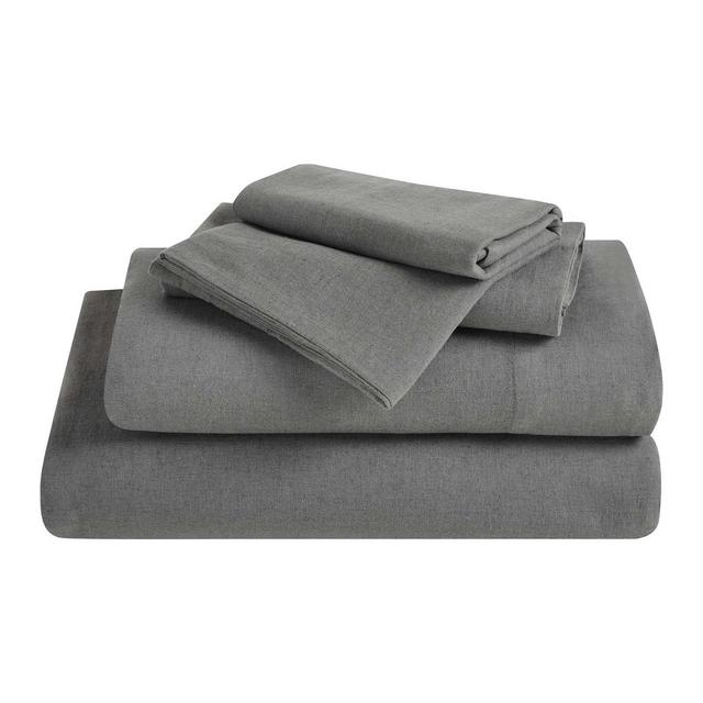 Cotton Linen Garment Washed Deep Pocket Sheet Set, Full, Charcoal - Blue Nile Mills