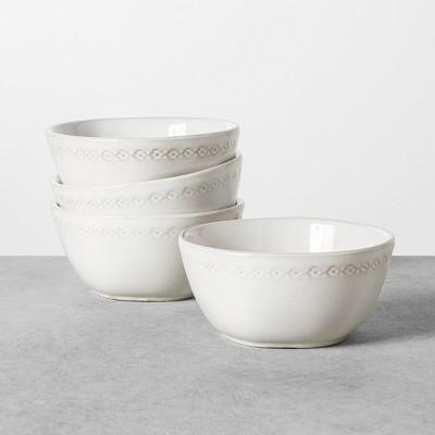 4pk Dining Bowl with Engraved Floral Border White - Hearth & Hand™ with Magnolia