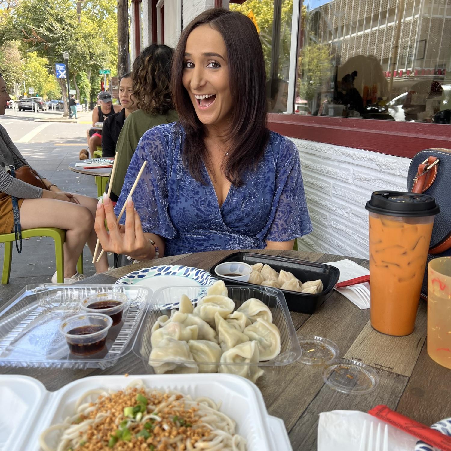Jacqueline in her element- surrounded by food