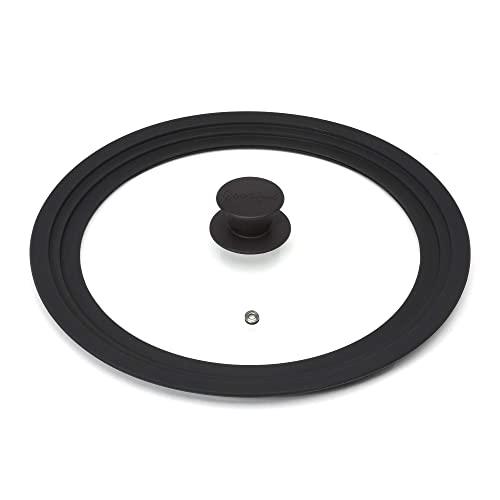 Goodful Universal Lid for Pots, Pans and Skillets, Tempered Glass Steam Vented, Graduated Silicone Rim Fits 9.5", 10" And 12" Cookware, Replacement Top, Large, Black