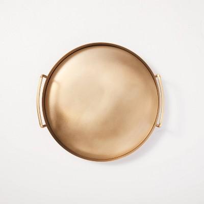 Beveled 11.9" Round Metal Decor Tray Brass Finish - Hearth & Hand™ with Magnolia