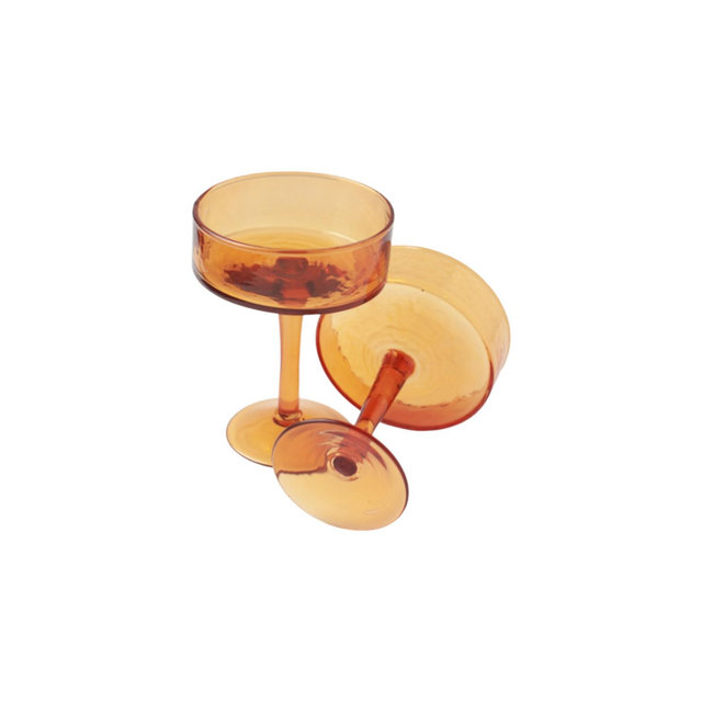 Slickblue Stylish Hammered Coupe Cocktail Glasses, 8oz, Handblown, Set of 2, Amber