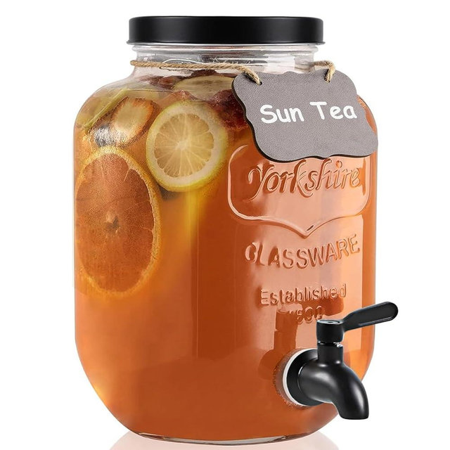 1 Gallon Drink Dispenser with Spigot 18/8 Stainless Steel – Airtight & Leakproof Glass Sun Tea Jar with Anti-Rust Lids, Beverage Dispenser for Parties (Black)