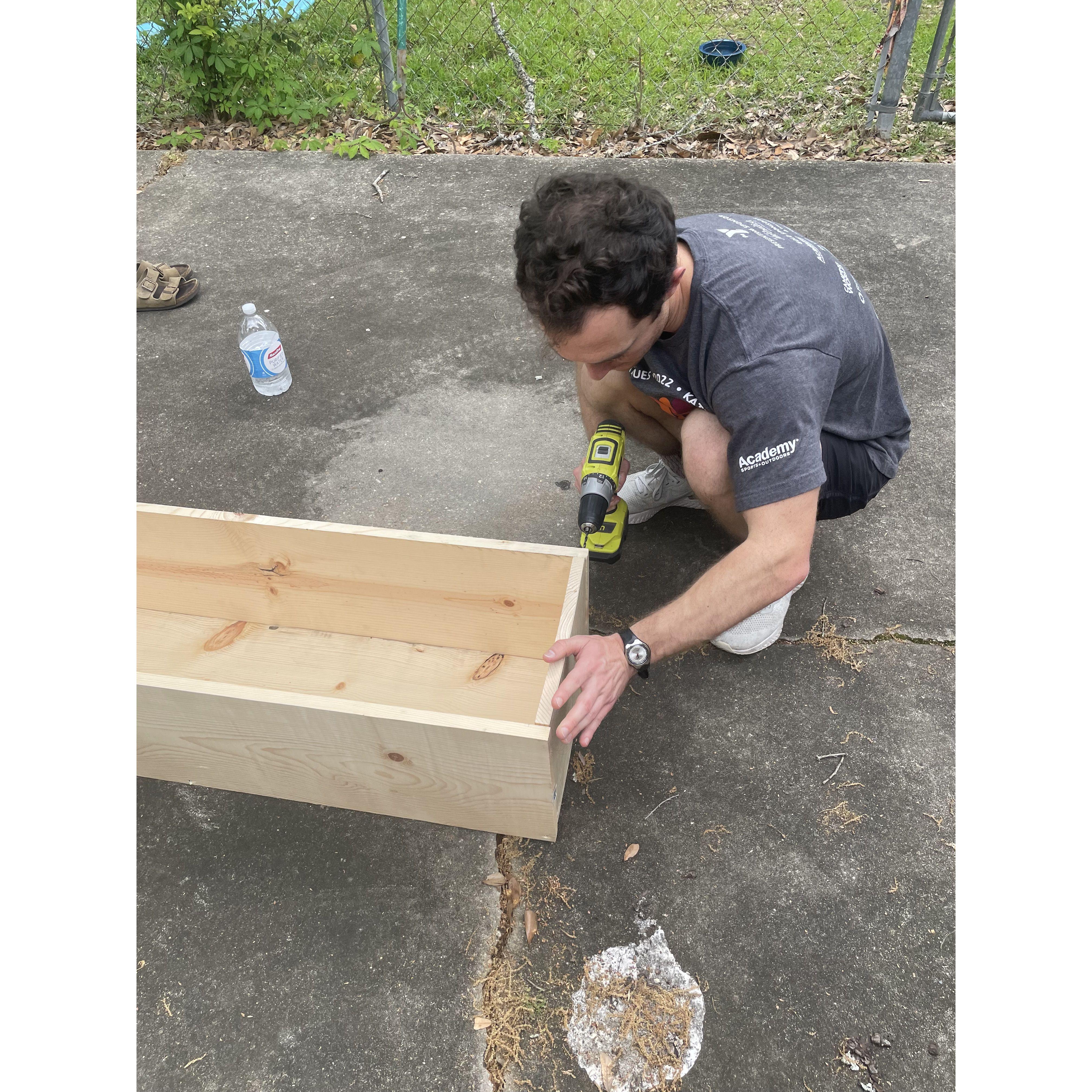 Mar 2023: We built a planter box together! Allie is the tools girl and Jake is the plant guy