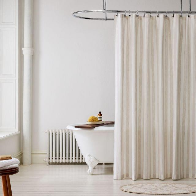 Cotton Linen Stripe Shower Curtain, 72x74, Sand
