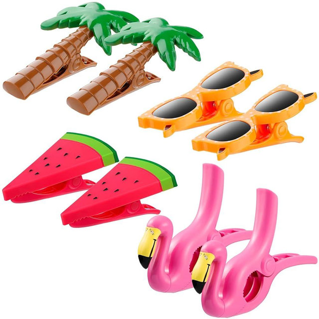 Romooa 8 Pcs Beach Towel Clips Towel Clips for Chairs Beach Towel Holder Clothes Pins for Lounge Chair, Cruise Clothes Lines, Patio and Holiday Pool (Flamingo)