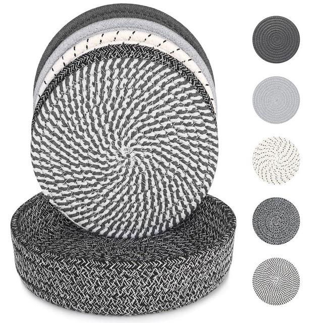 KITLAB 8 Inch Trivets for Hot Dishes, Hot Pots and Pans, Thick Heat Resistant Large Coaster for Kitchen, Hot Pads, Kitchen Essentials, Kitchen Decor for Table & Countertop with Storage Basket, 5 Pcs