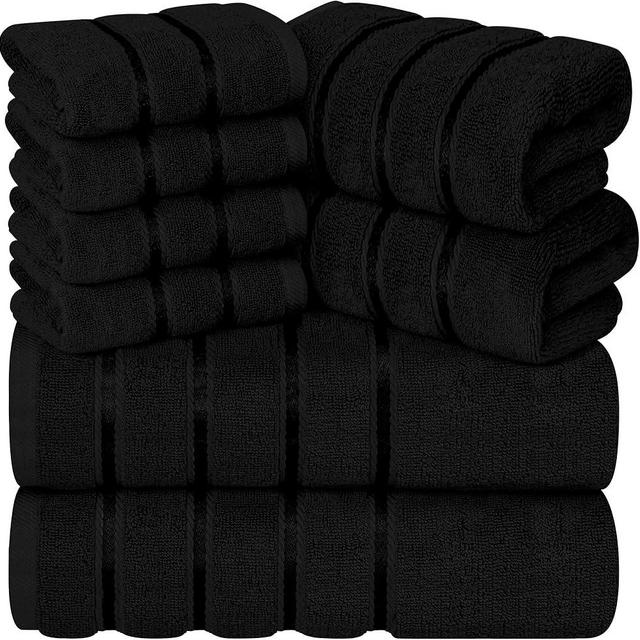 YRALY Luxury Towels for Bathroom Set of 8-2 Bath Towels 2 Hand Towels 4 Washcloths - 600 GSM 100% Cotton Ring Spun Viscose Border Towels Set - Black