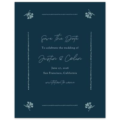 Deepest Teal, Blue Wedding Digital Save the Date - Coeur Portrait