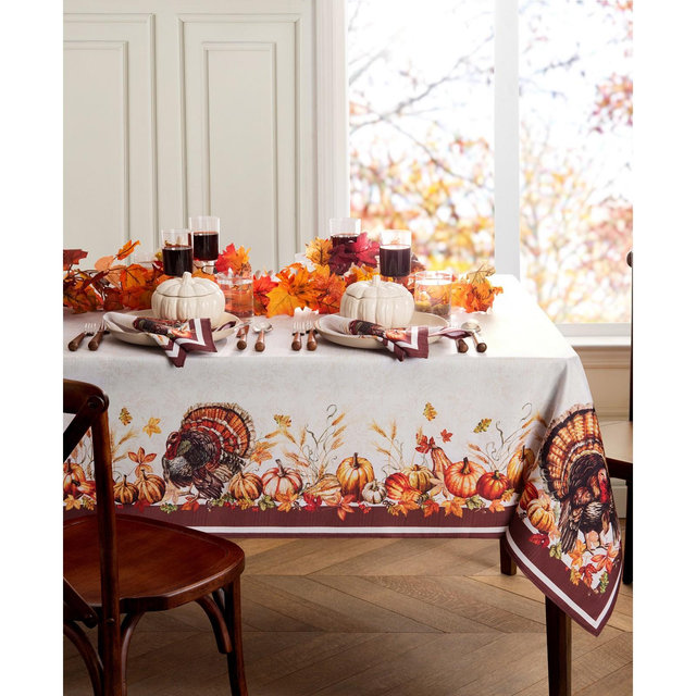 Elrene Autumn Heritage Turkey Engineered Tablecloth, 60" x 84" Rectangle