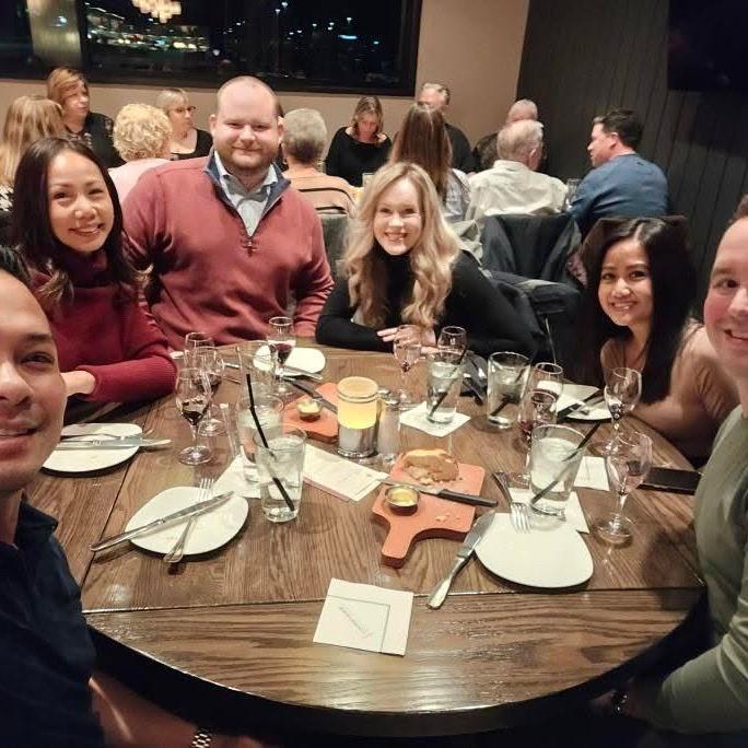 Such a fun crew - out to dinner with good friends Paolo, Precious, Sarah & Nick